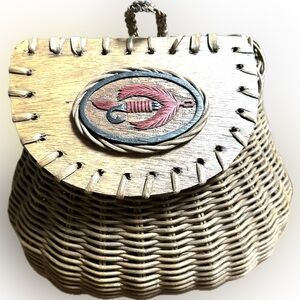 Antique Handcrafted Woven Wicker Creel Fish Coastal Basket Angler OOAK Fishing